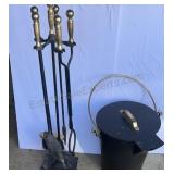 Fireplace Tool Set with Ash Bucket featuring