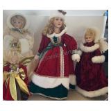 Porcelain Christmas Doll 22" H and 3 Porcelain