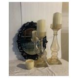 Black Framed Mirror 19" x 17", Pair of Glass