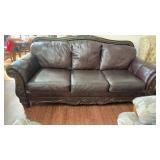 Brown Leather Couch 3 Seat 38" H x 90" L x 40" D,