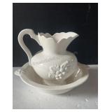 Vintage  white ceramic pitcher and basin set