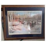 WHITE TAIL MOVING OUT FRAMED 31" x 25" Oak Frame