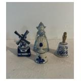 Delft  Windmill Figure 4" H, Dutch Girl Bell 5"
