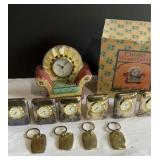 Small Silver Plated Clocks and 4 Key Chains,
