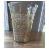 Etched Glass Vase Light Yellow Color 10 inches
