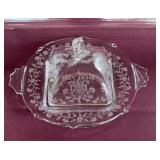A.H. Heisey Etched Glass Square Butter Dish