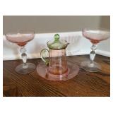 Pink and Green Depression Glass W Goblets
