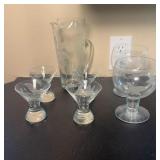 Etched Bar Glasses & Pitcher