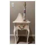 Painted Wood Nightstand & Porcelain Lamp 16x14x27