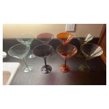Set of 8 Hand Blown Multi Color Martini Glasses