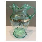 Green Art Glass Pitcher 9.5 inches tall