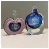 Signed Art Glass Perfume Bottles Damaged Stoppers