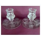 A.H. Heisey Etched Glass Candle Holders