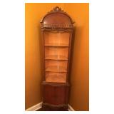 Antique Curved Wood Corner Display Cabinet