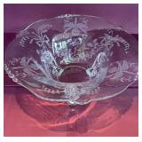Heisey 3 Footed Etched Bowl Orchid  pattern