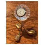Brass & Crystal Golf Club Desk Clock
