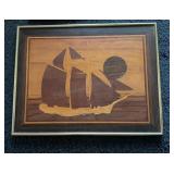 Inlaid Wood Sailboat 14x18