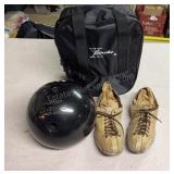 Vintage Bowling shoes W/Bag & Bowling ball