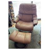 Tan Leather Swiveling Recliner & Ottoman