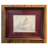 Framed Print Skipjacks Dredging Oysters 18.5x22.5