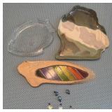 Art Pottery Mitten, Stained Glass & Fish Plate