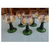 Set of 5 Green Ribbed Wine Glasses