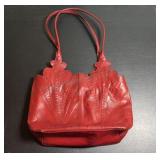 LL vibrant red hand-tooled leather shoulder bag