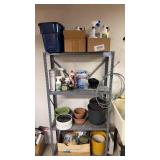 Metal Shelf W/ Garden & Cleaning Supplies