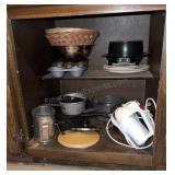 Cabinet of Kitchen Bakeware & Kitchen-aid Mixer