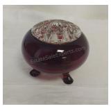 Ruby Red Footed Bowl w/Glass Frog