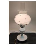 Vintage Milk Glass Hurricane Lamp w/Gold Tone Bows