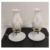 Pair of Milk Glass Hurricane Lamps