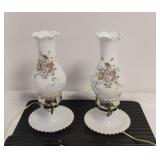 Pair of Milk Glass Hurricane Lamps