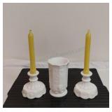 Milk Glass Candlestick Holders & Vase