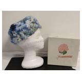 Vintage Ladies Blue Floral Hat w/Box