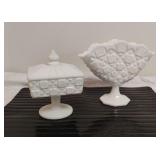 Westmoreland Milk Glass Fan Vase & Candy Dish