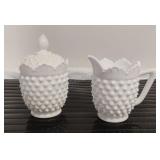 Vintage Fenton Hobnail Milk Glass Cream & Sugar