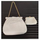 Vintage White Leather Purse with Change Purse