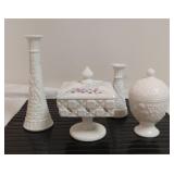 Westmoreland Old Quilt Dish & other Milk Glass