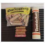 4 Penny Rolls, Empty Penny Roll Wrappers and Bank