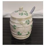 Belleek Barrel Marmalade/Honey Pot