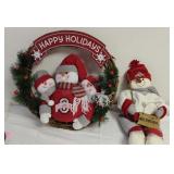 Ohio State University Wreath and Snowman Decor