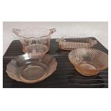 Assorted Pink Depression Glass Pieces