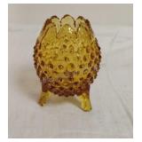 Amber Glass Hobnail Footed
