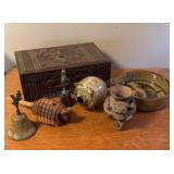 Wood Box, Ash Tray & Pottery