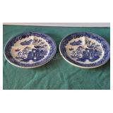 Vintage matching class blue Asian motif divided