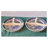 Vintage matching classic blue Asian motif divided