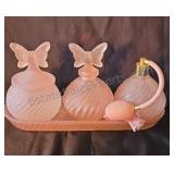 Vintage pink frosted glass butterfly perfume