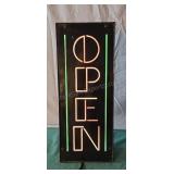 Light-up OPEN sign. 20x8. Lights up in pink and