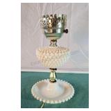 Vintage milk glass table lamp. No chimney.